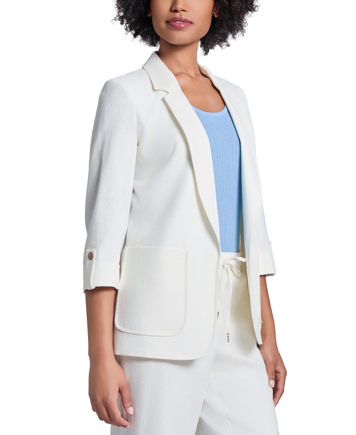 Shop Jones New York Women's Linen-blend Roll-tab Blazer In Nyc White