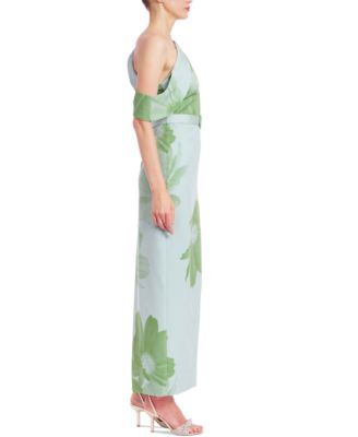 Women's Asymmetric Belted Floral Print Gown
