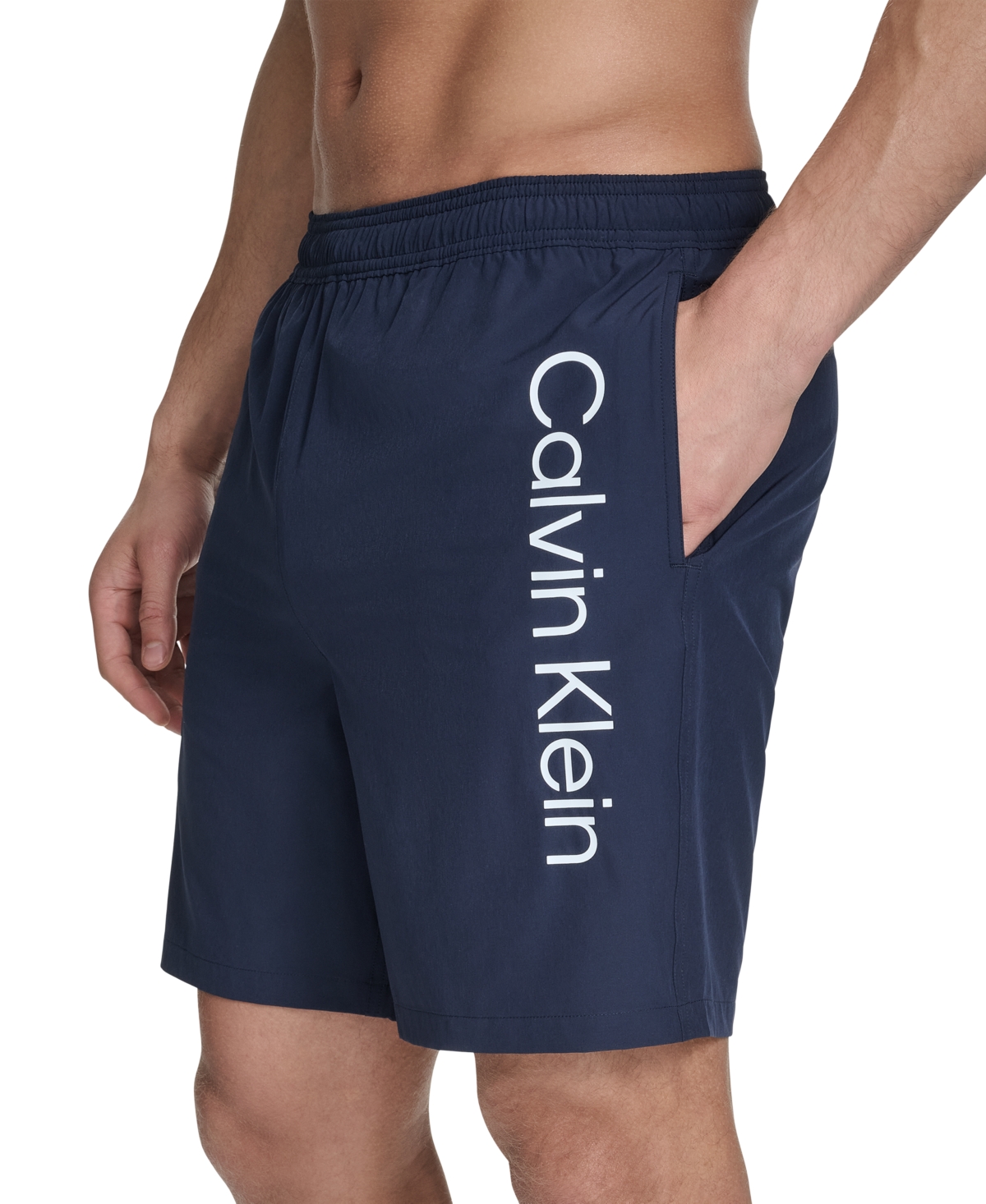 Calvin Klein Men's Regular-fit Quick-dry 5" Swim Trunks With Compression Short Liner In Navy