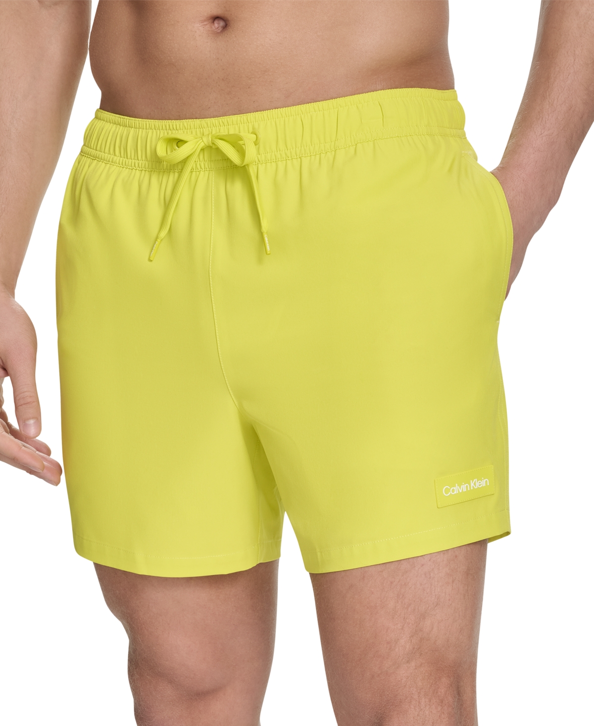 Calvin Klein Men's Core Euro Regular-fit Quick-dry 5" Swim Trunks With Compression Short Liner In Citrus
