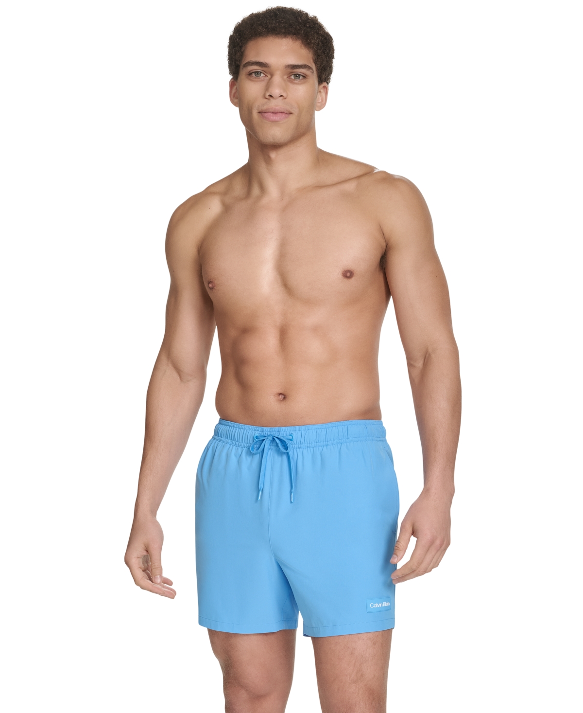 Calvin Klein Men's Core Euro Regular-fit Quick-dry 5" Swim Trunks With Compression Short Liner In Light,pastel Blue