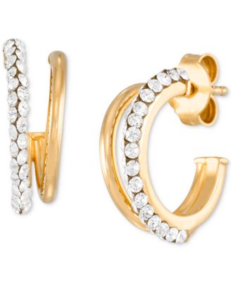 Crystal C-Shape Hoop Earrings in 10k Yellow Gold