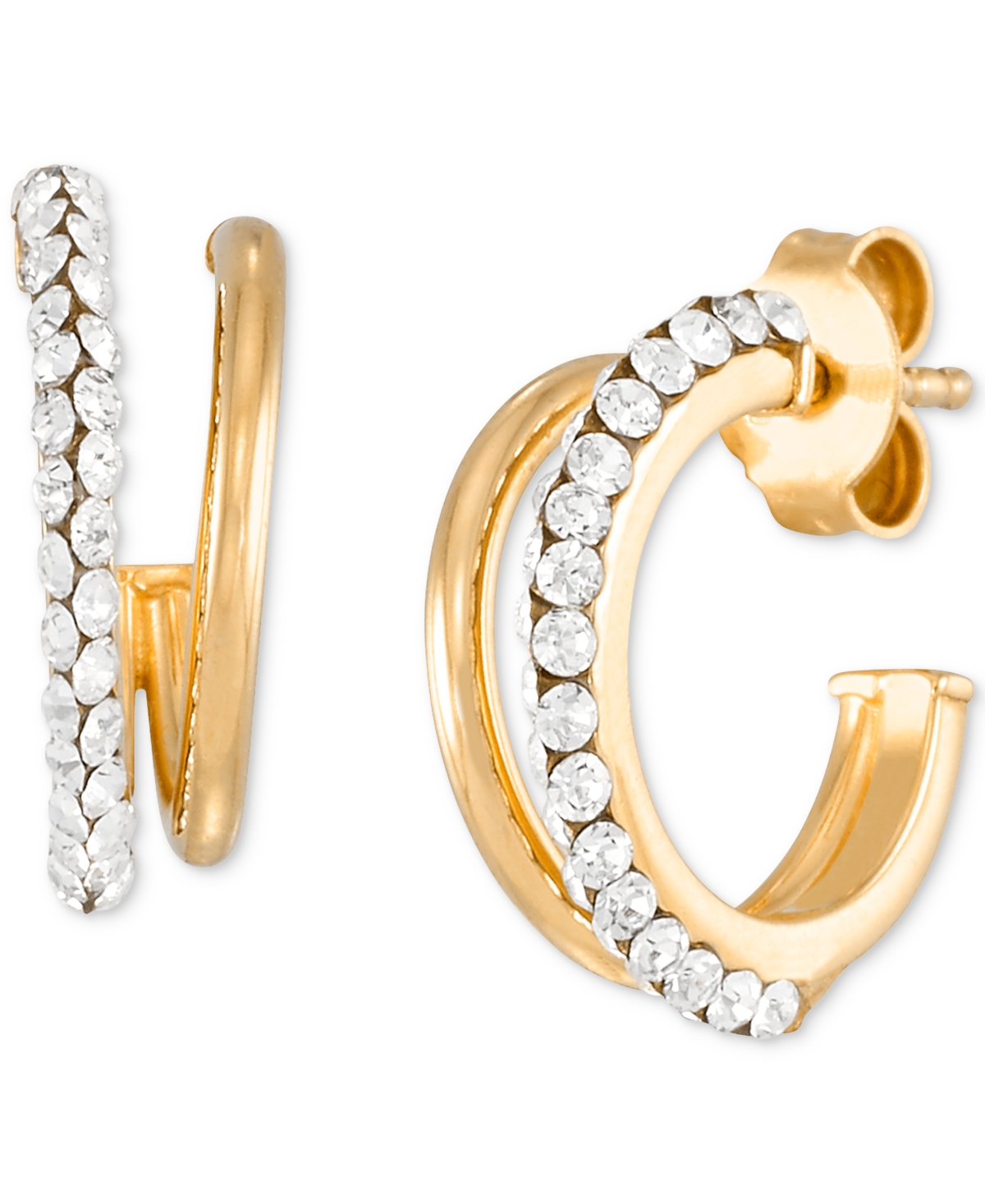 Macy's Crystal C-shape Hoop Earrings In 10k Yellow Gold In Gold