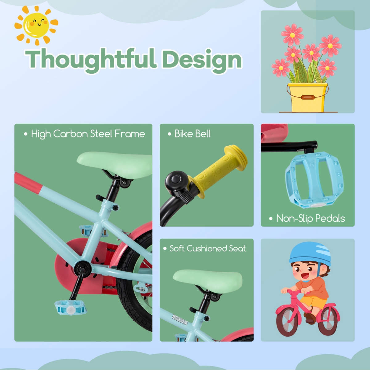 Kids Bike with Adjustable Handlebar and Saddle for 4-8 Years Old