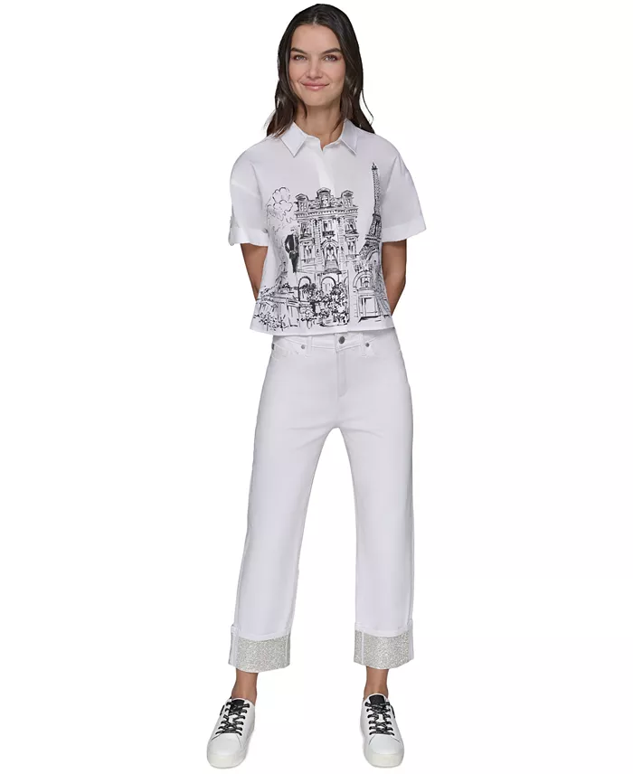 Women's High-Rise Crystal-Cuff Jeans - thumbnail 9