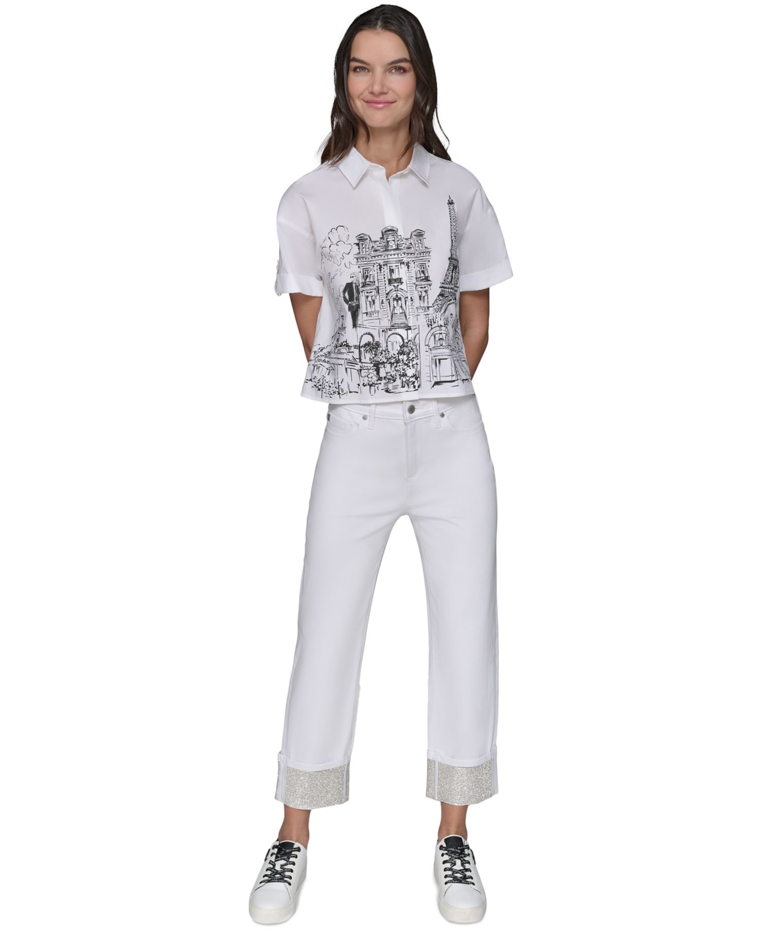 Women's High-Rise Crystal-Cuff Jeans