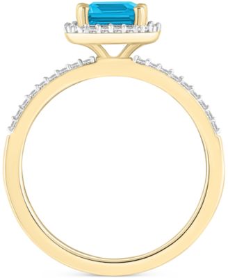 Blue Topaz (2 ct. t.w.) & Lab Created White Sapphire (1/4 ct. t.w.) Statement Ring in 10k Yellow Gold