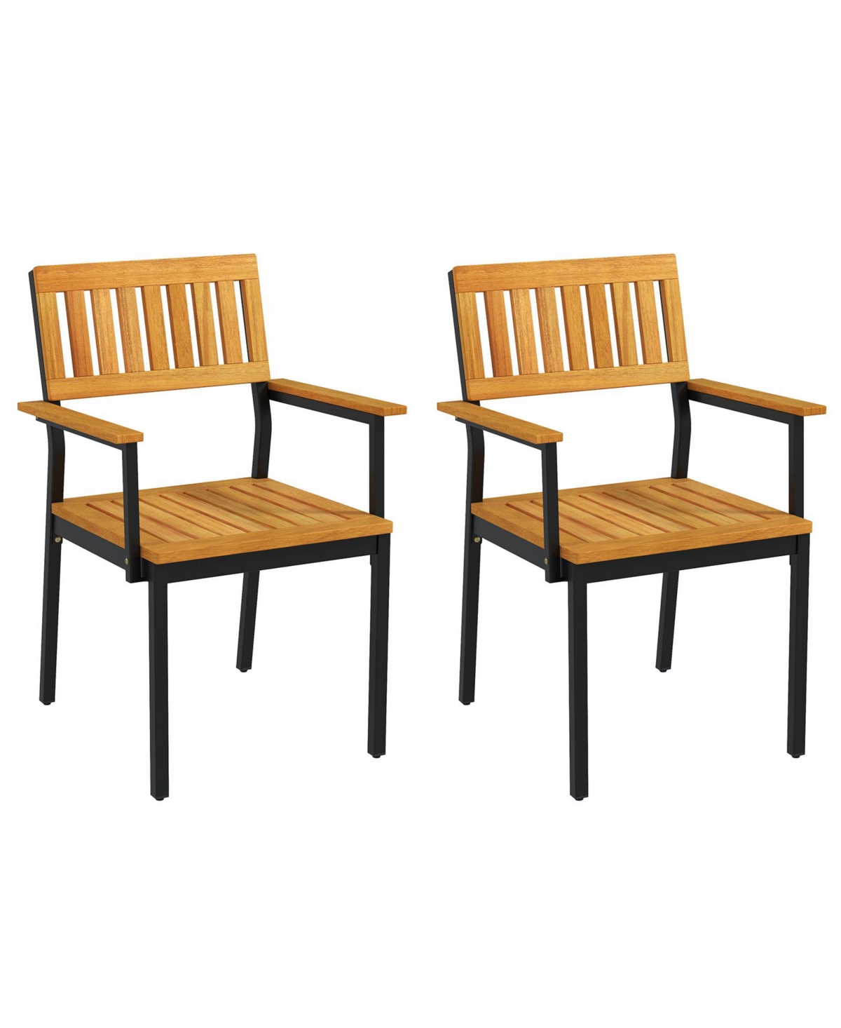Patio Outdoor Dining Chair Set of 2 with Metal and Acacia Wood Frame