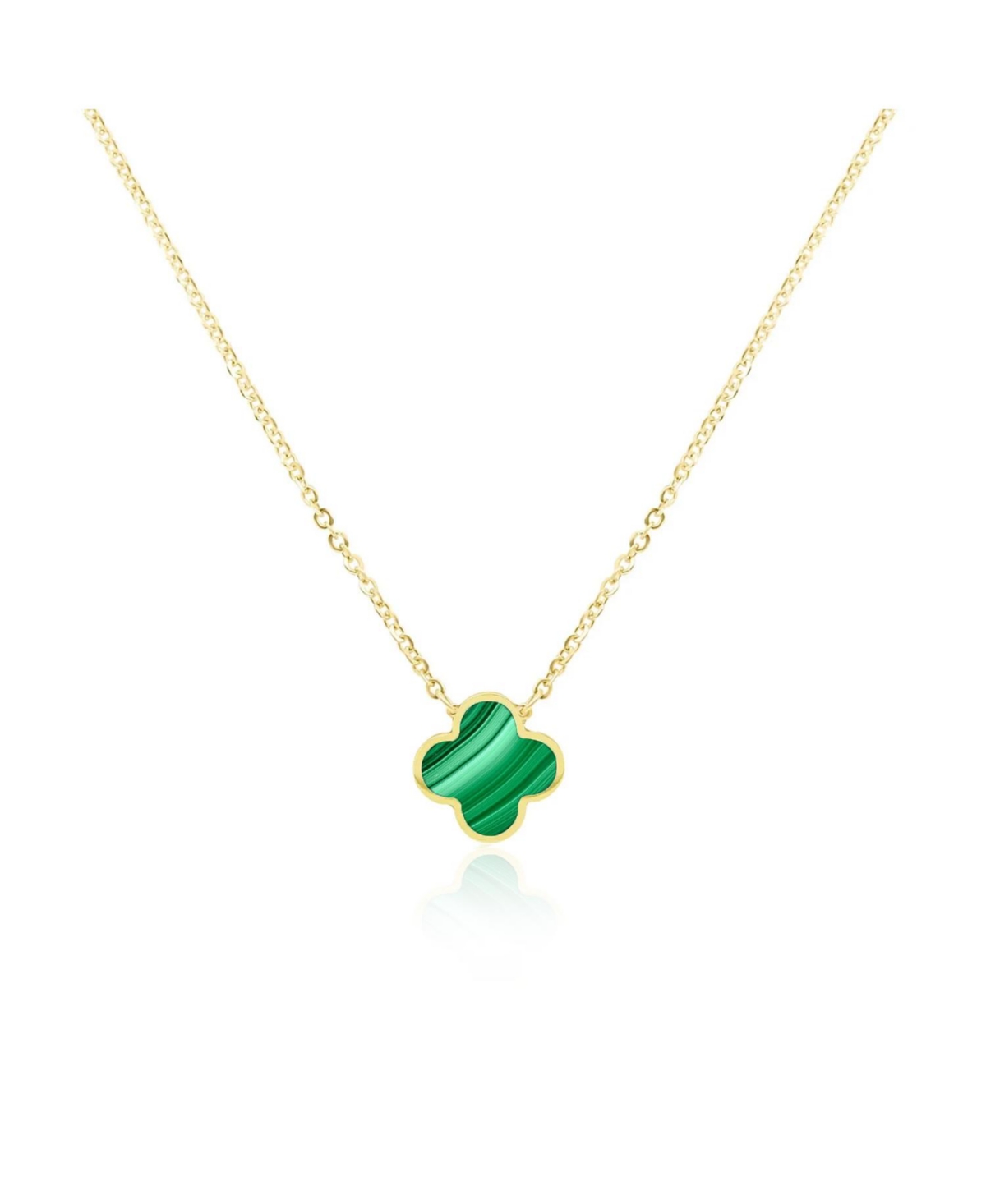 Small Malachite Single Clover Necklace 14K Gold - Malachite
