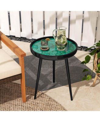 16" Round End Table Mid-century Modern Coffee Table with Sea Shell Decoration