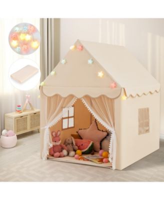 Kids Playhouse Tent with Star Lights & Play Mat Cozy Indoor Fun for Children