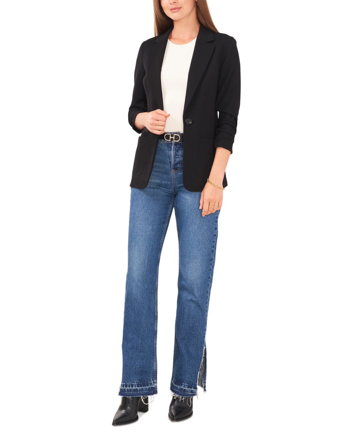 VINCE CAMUTO WOMEN'S RUCHED-SLEEVE PONTE BLAZER 