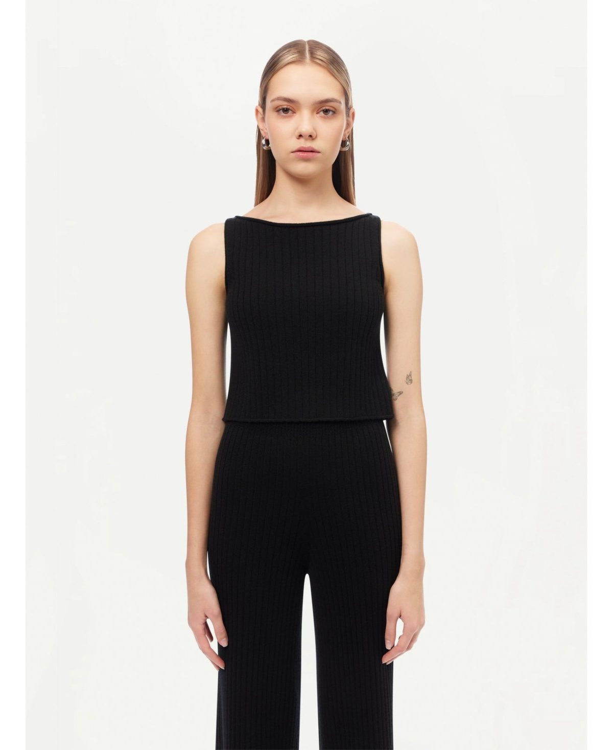 Women's Cashmere Crop Top - Xl / black / WK732-1481 - Black-blue graphite