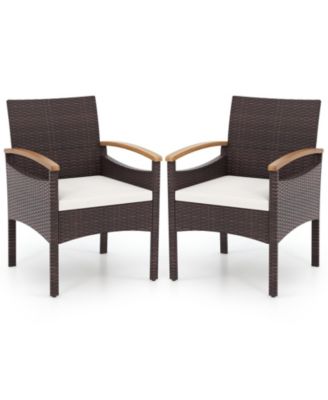 Patio Dining Chairs with Acacia Wood Armrest and Heavy Duty Metal Frame-4 Pieces