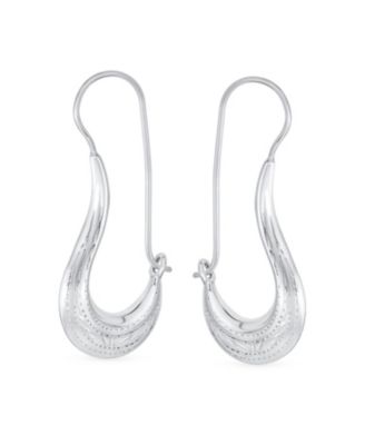 Artisan Tribal Etching Dangle Earrings in Sterling Silver with Bell Design