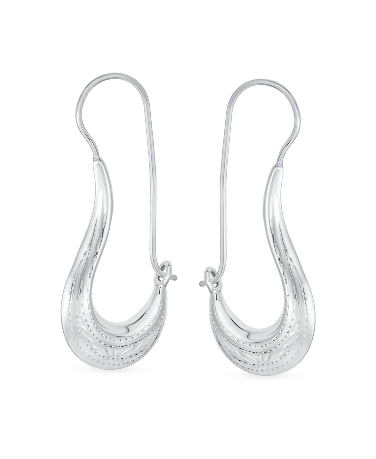 Bling Jewelry Artisan Tribal Etching Dangle Earrings in Sterling Silver with Bell Design