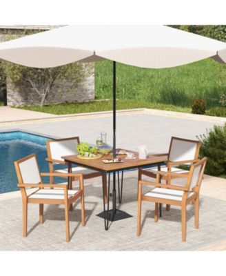 Stackable Outdoor Dining Chair Set of 2 with Acacia Wood Frame