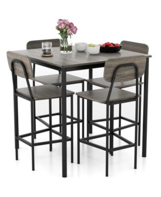 5 Pieces Dining Table Set with Counter Height Table and 4 Bar Stools