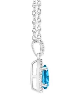 Blue Topaz (1-1/10 ct. t.w.) & Lab-Created White Sapphire (1/6 ct. t.w.) Pear Halo 18" Pendant Necklace in 10k White Gold (Also in Additional Gemstones)