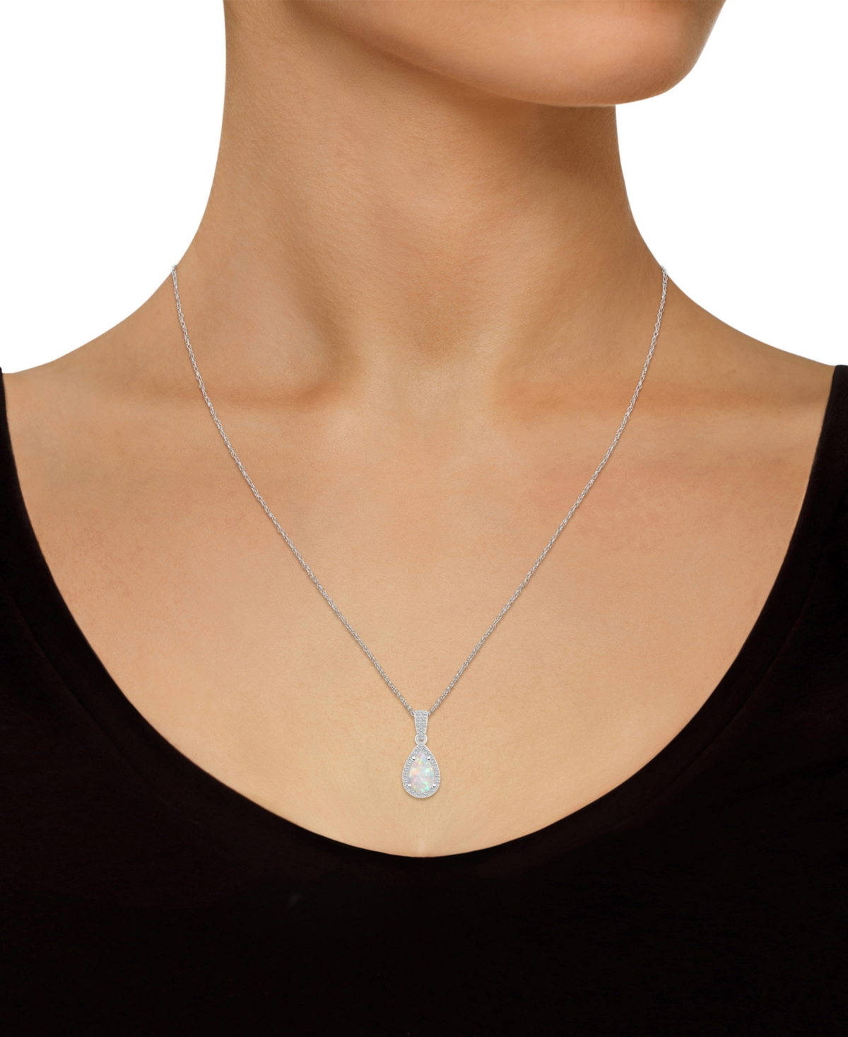 Macy's Lab Created Blue Sapphire (1 Ct. T.w.) & Lab Created White Sapphire (1/6 Ct. T.w.) Pear-shape Pendan In Opal