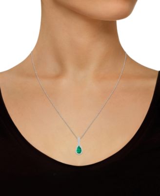 Lab-Created Emerald (3/4 ct. t.w.) & Lab-Created White Sapphire (1/6 ct. t.w.) Pear Halo 18" Pendant Necklace in 10k Gold