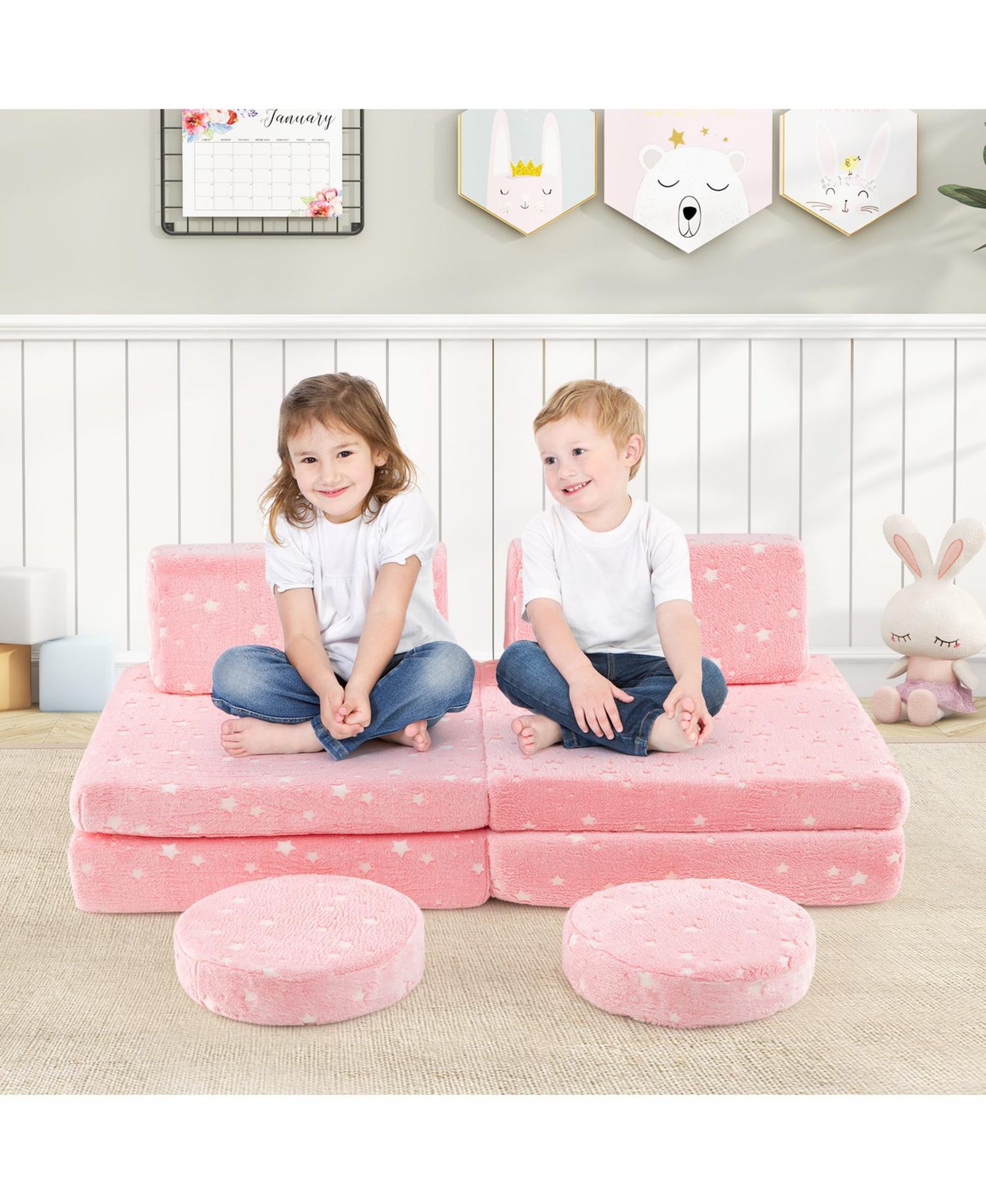 Modular Kids Play Couch Set Glow-in-the-Dark with Portable Handles Fun and Versatile Seating for Toddlers