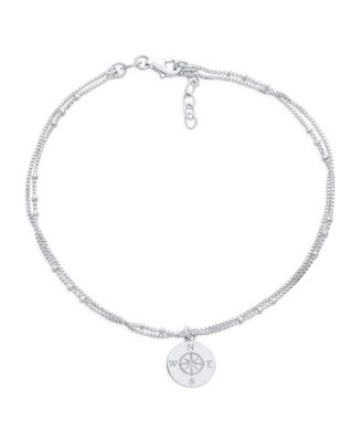 Nautical Compass Anklet Ankle Bracelet Sterling Silver 9-10 Inch