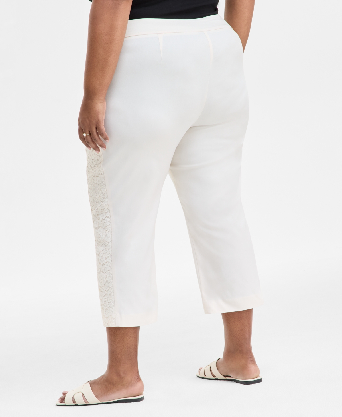 JM COLLECTION PLUS SIZE SIDE LACE TRIM CAPRI PANTS, EXCLUSIVELY AT MACY'S 