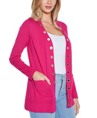 Women's Rhinestone Grommet Open-Front Cardigan Sweater