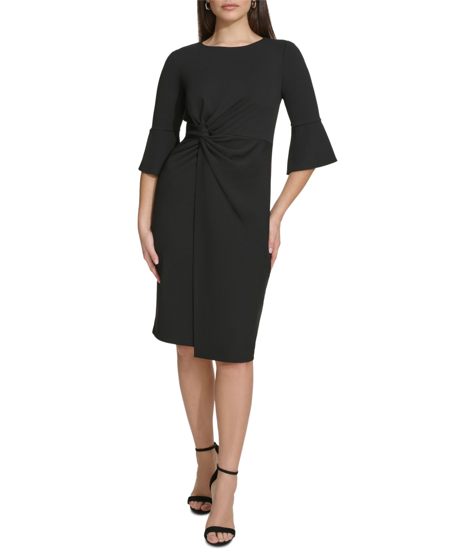 Women's Twist-Front Sheath Dress with Bell-Sleeve