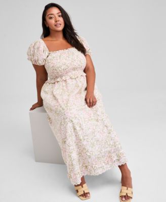 Trendy Plus Size Printed Puff-Sleeve Midi Dress, Exclusively at Macy's 