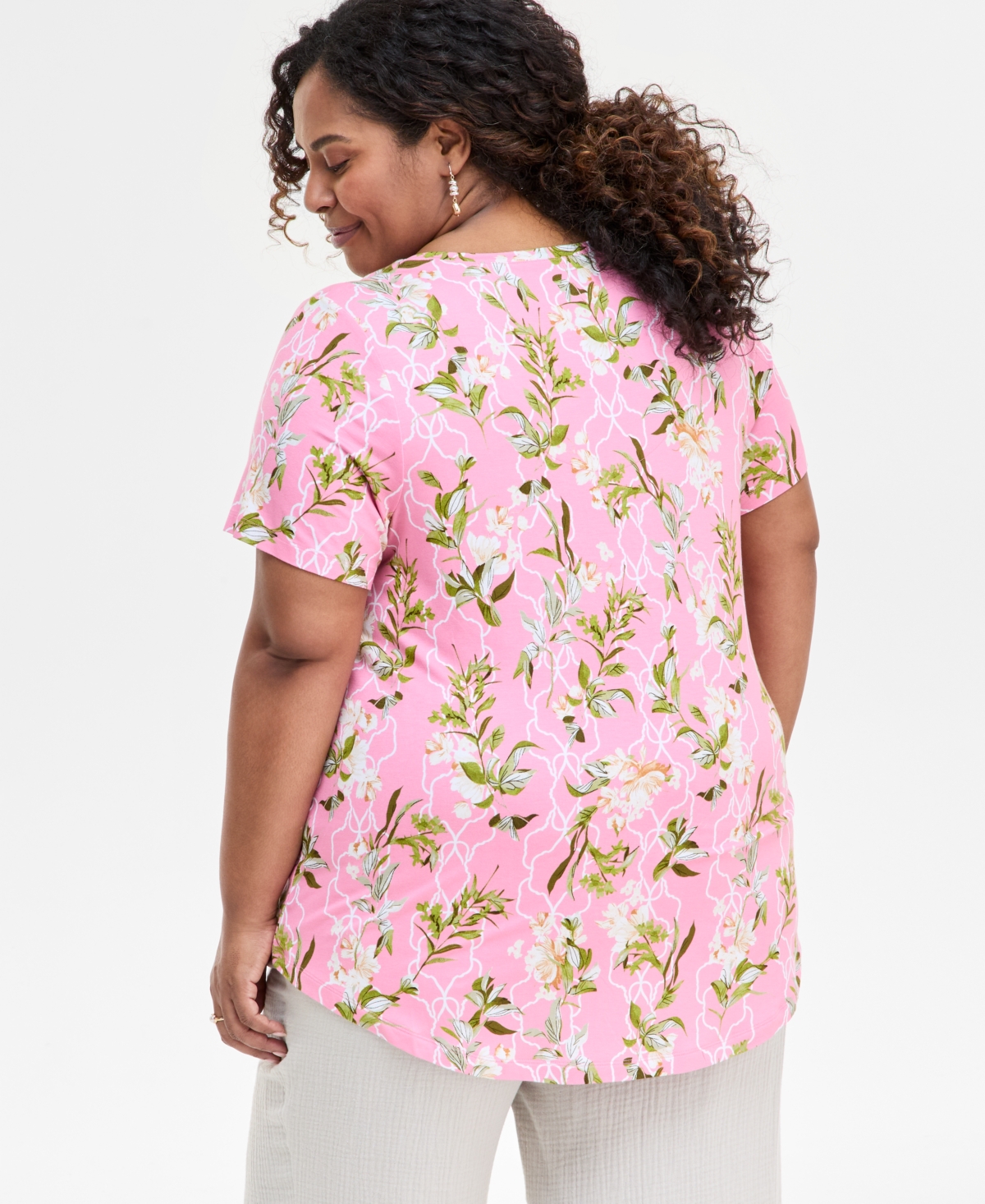 Jm Collection Women's Lush Garden Scoop-neck Top, Exclusively At Macy's In Pink Petun