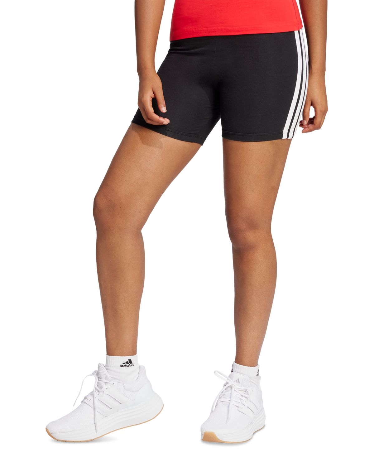 Shop Adidas Originals Women's Essentials 3-stripe High-rise Bike Shorts In Black,white