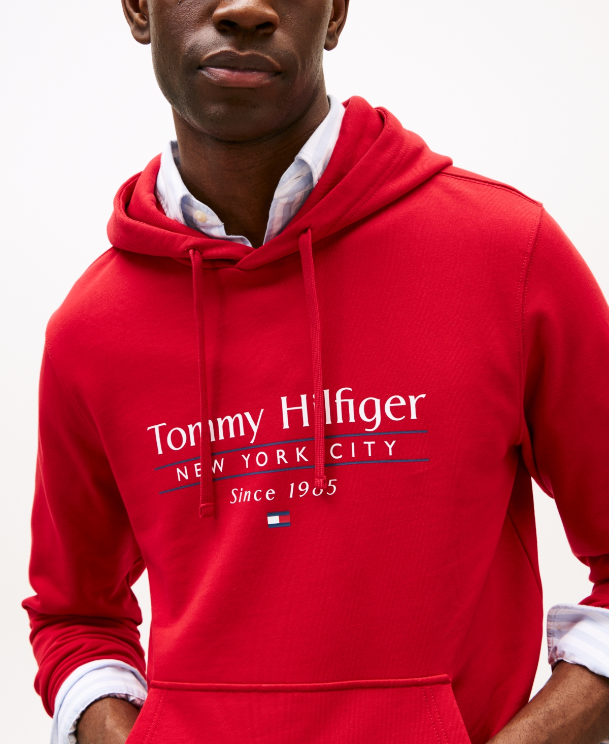 Tommy Hilfiger Men's Long Sleeve Center Stack Logo Hoodie In Medium Red