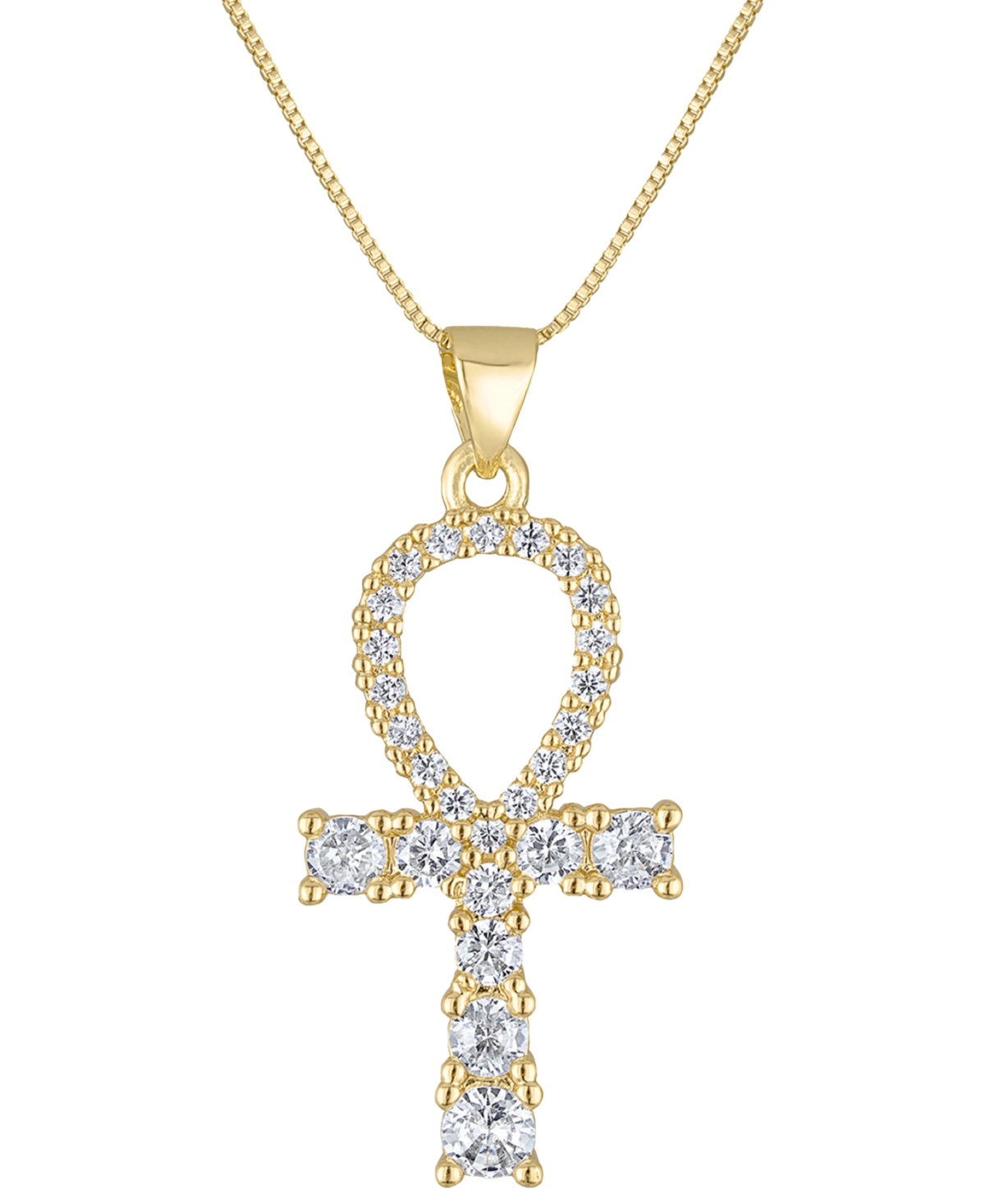 18k Gold-Filled Cubic Zirconia Ankh 17-1/2" Pendant Necklace - Gold
