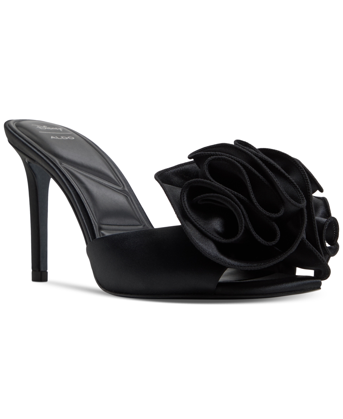 x Disney Women's Maleficientmule Ruffled High Heel Dress Sandals - Black Satin