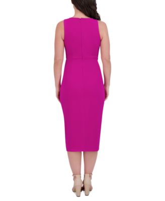 Women's Ruched Side-Twist Sleeveless Midi Dress