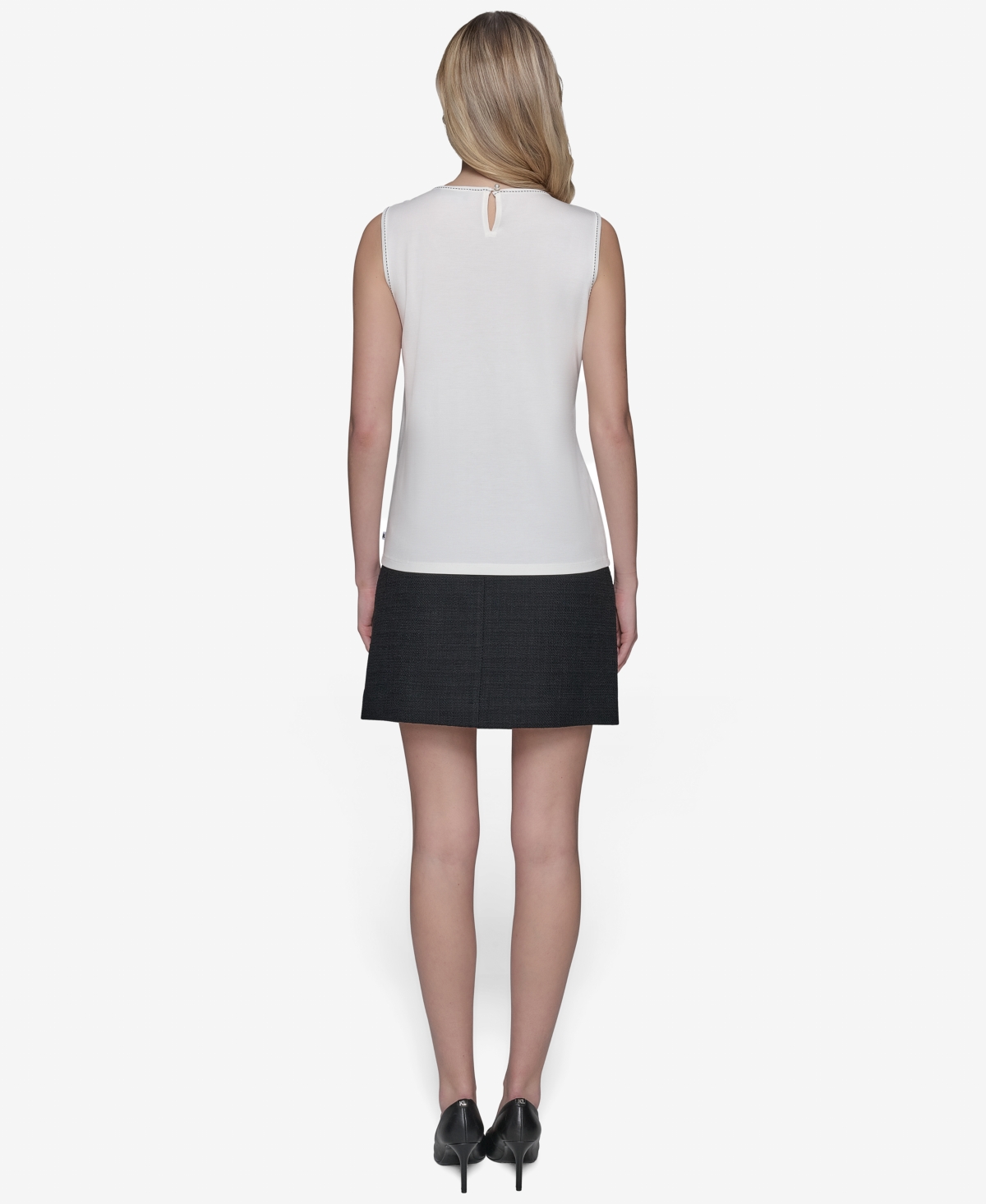 Shop Karl Lagerfeld Women's Keyhole Sleeveless Top In Soft White