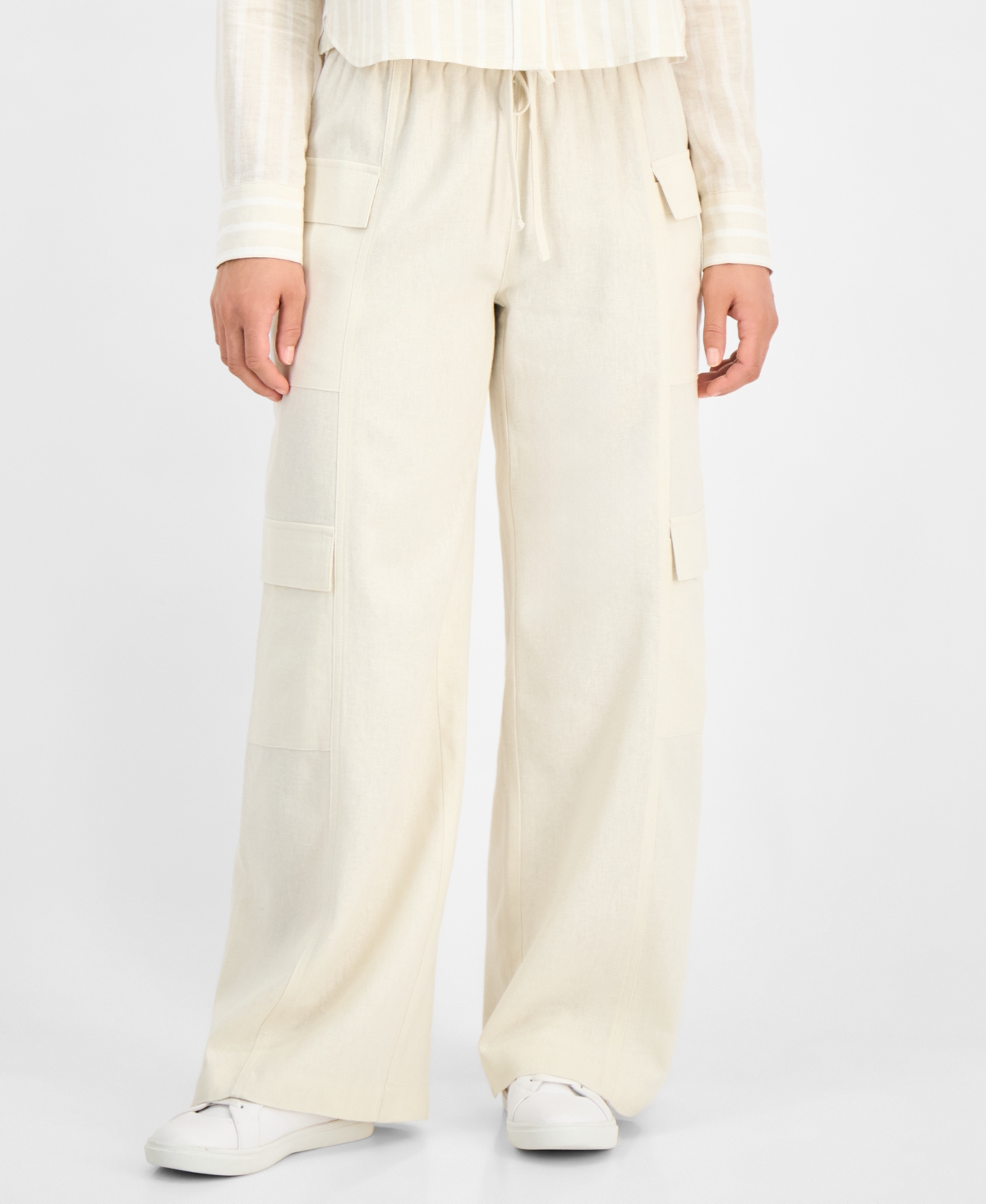 Dkny Jeans Petite High Rise Drawstring-waist Cargo Pants In Light City Khaki