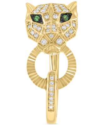EFFY&reg; Diamond (1/4 ct. t.w.) & Tsavorite Accent Jaguar Ring in 14k Gold
