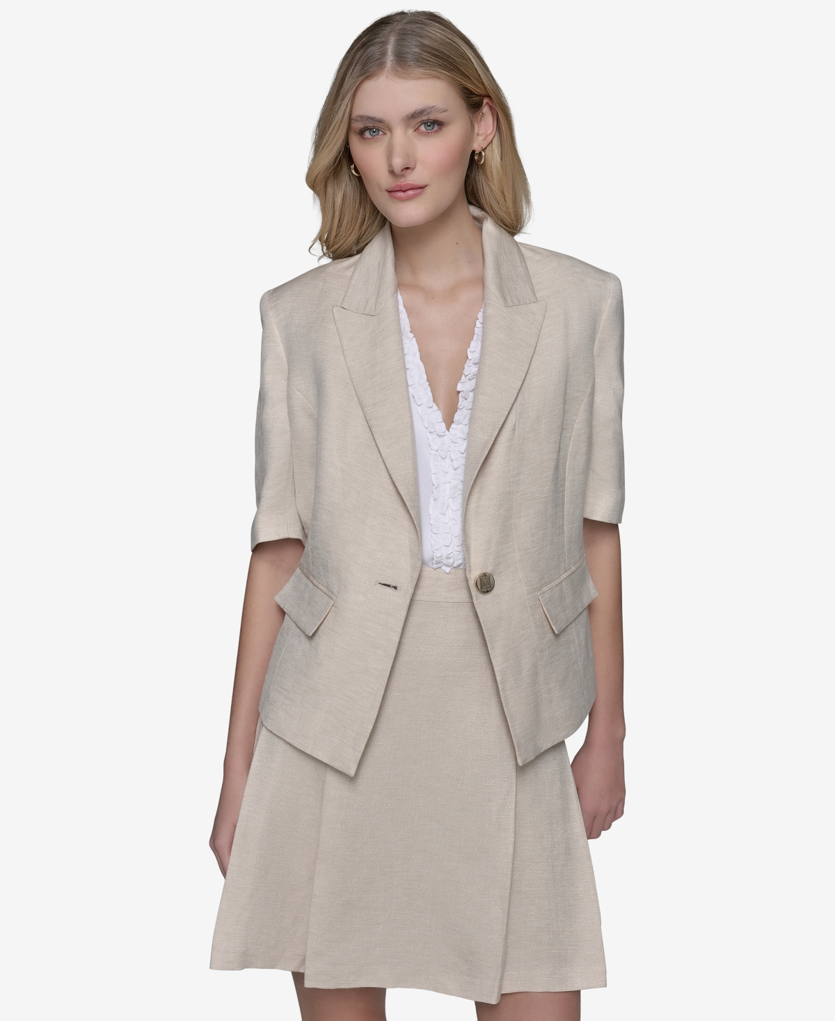 KARL LAGERFELD WOMEN'S LUREX ELBOW-SLEEVE PEAK-LAPEL JACKET 