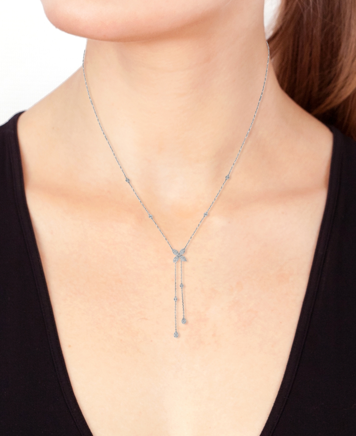Effy Collection Effy Diamond Flower 18" Lariat Necklace (3/4 Ct. T.w.) In 14k White Gold In White Gold