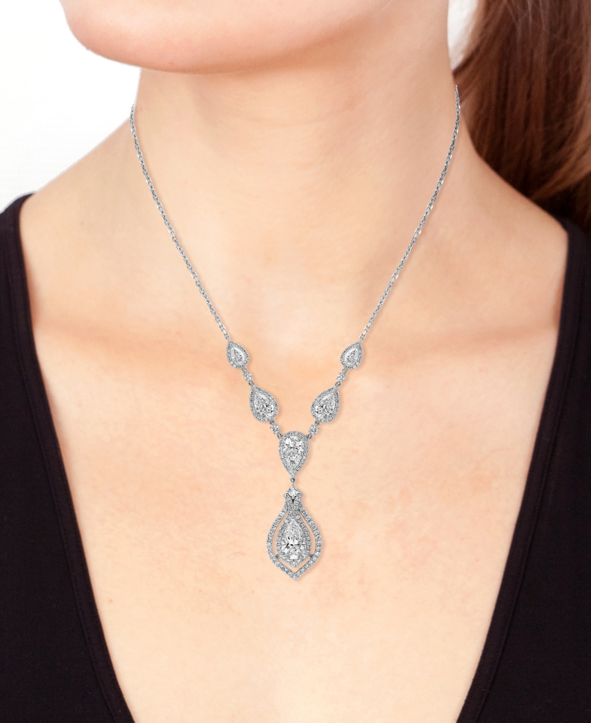 EFFY COLLECTION EFFY LAB GROWN DIAMOND PEAR & ROUND FANCY 18" COLLAR NECKLACE (6-1/2 CT. T.W.) IN 14K WHITE GOLD 