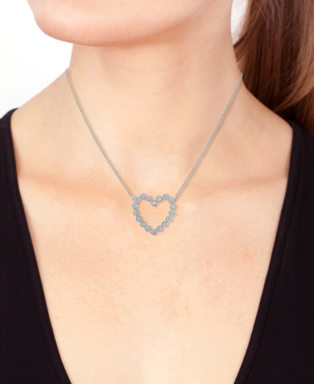 Effy Collection Effy Diamond Halo Open Heart 18" Pendant Necklace (1-1/6 Ct. T.w.) In 14k White Gold In White Gold