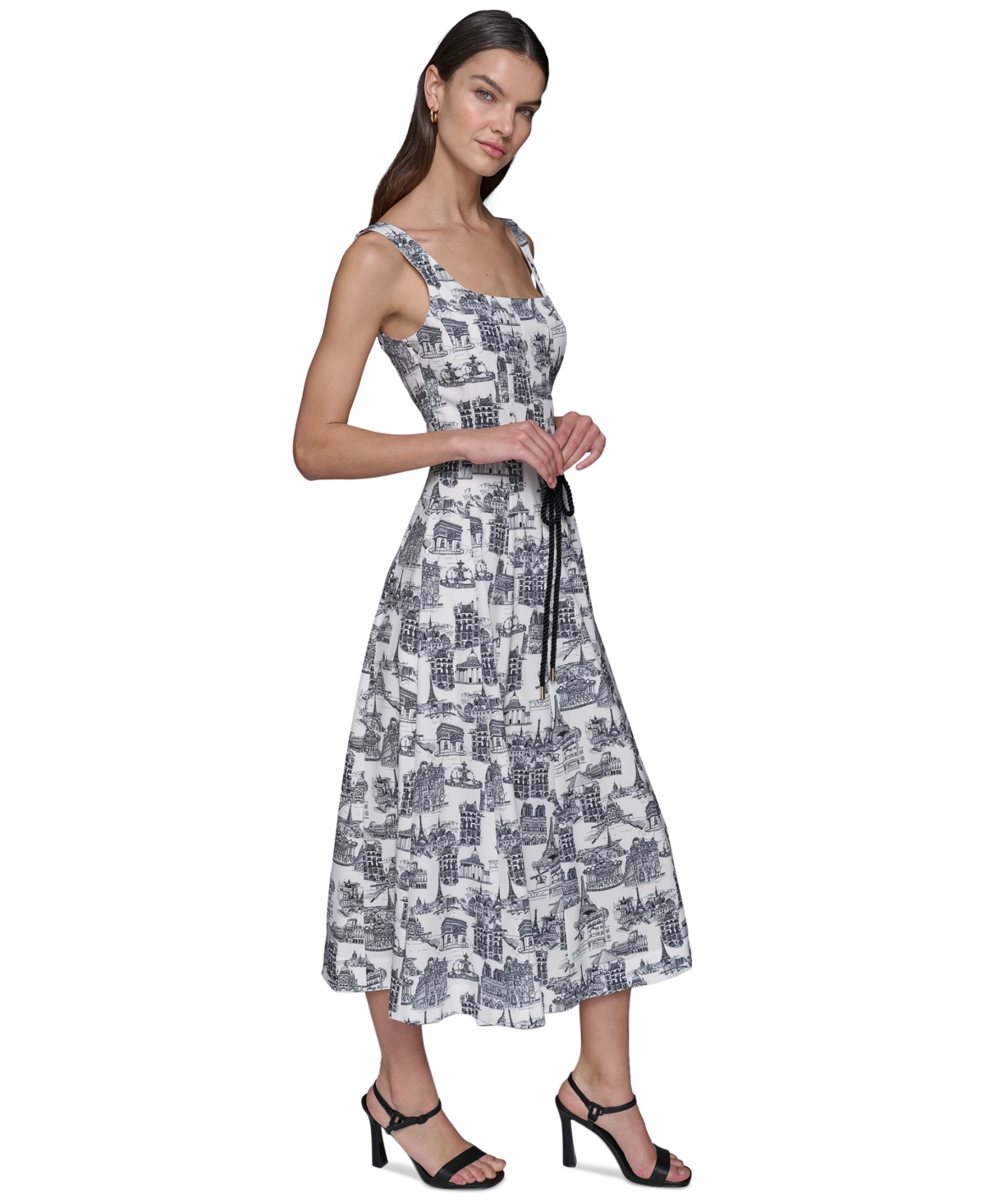 Karl Lagerfeld Square Neck Fit And Flare Dress In Sft Wt,bk