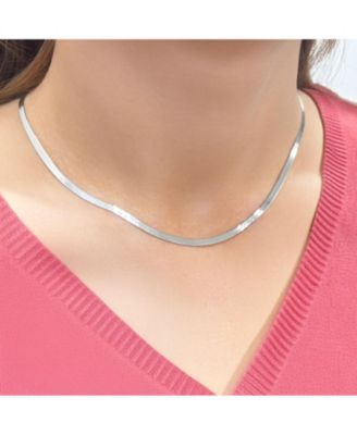 Mini Herringbone Necklace 14K White Gold - 3 millimeters - 18 inches