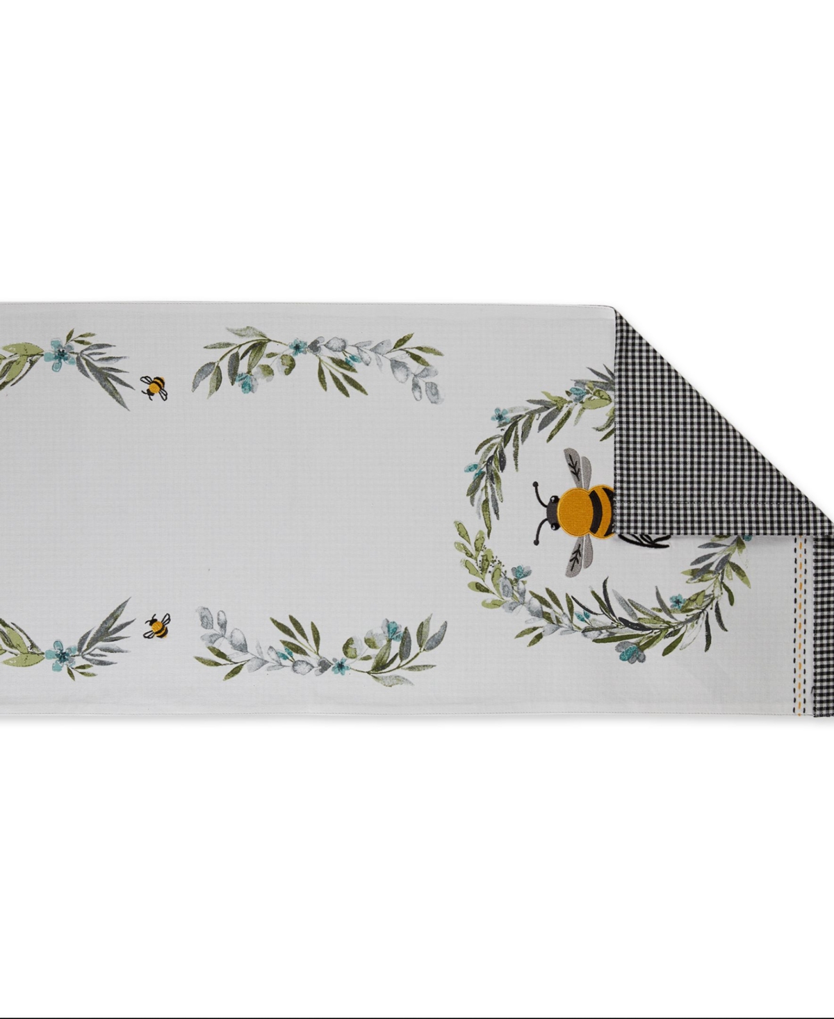 Design Imports Bee Kind Reversible Embellished Table Runner, 14" X 108" In Bee Kind Gingham