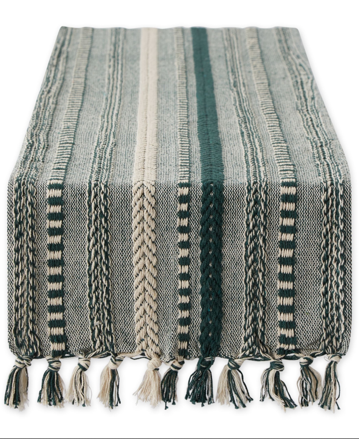 Design Imports Braided Stripe Jacquard Fringe Table Runner, 15" X 108"