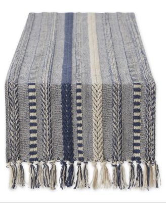 Braided Stripe Jacquard Fringe Table Runner, 15" x 108"