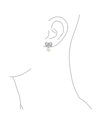 Victorian Dangle Chandelier Earrings with Ribbon CZ and Simulated Pearl Bow